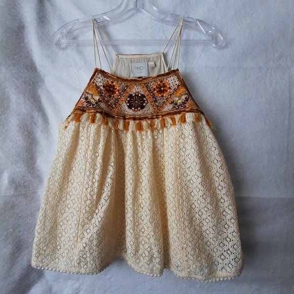 HD in Paris Anthropolgie Antique Look Lace Bohemian Beaded Tank Size 6 - Picture 2 of 16